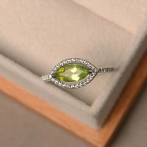 Green Peridot Women Ring Natural Gemstone 925 Sterling Silver Modern Ring - Picture 1 of 5