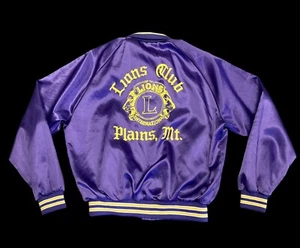 Vintage Plains, Montana Lions Club International Satin Jacket Coat Lined Size L - Picture 1 of 10