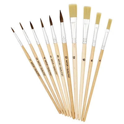 TSI Pinsel Set Borstenpinsel 10 teilig Nr 1-2-4-6-8-10-12 Schule Malen Farben