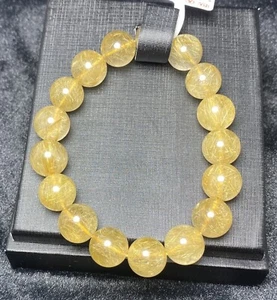 Natural Gold Rutilated Quartz Crystal Super Energetic Beads Bracelet 12.7mm - Picture 1 of 5