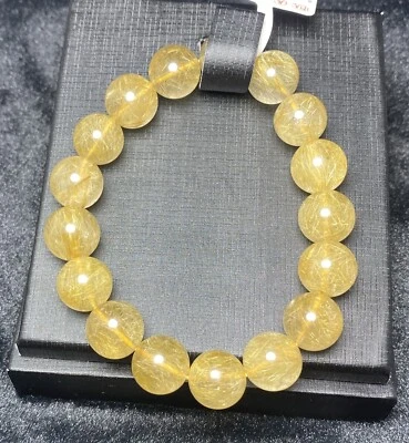 Natural Gold Rutilated Quartz Crystal Super Energetic Beads Bracelet 12.7mm - Image 1 of 4