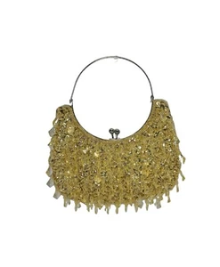 Sequin Plastic Beading Small Handbag Purse Gold Tone w/Silver Metal Handle   - Picture 1 of 8