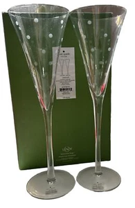 Lenox Crystal (Kate Spade) LARABEE DOT Trumpet Fluted Champagne Glass Set of 2 - Picture 1 of 8