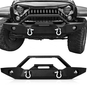 Black Front Winch Bumper w/ Lights Fit For 07-24 Jeep Wrangler JK JL 20-24 JT - Picture 1 of 12