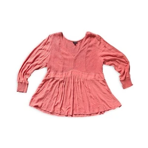 Torrid Women's Blouse Tunic Smocked Long Sleeve Tiered Coral Pink Size 3 NEW - Picture 1 of 6