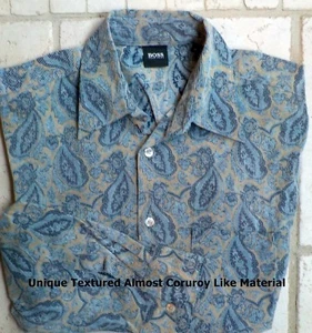 HUGO BOSS 100% Cotton Button Front Ribbed Paisley Print Shirt Medium - Picture 1 of 3