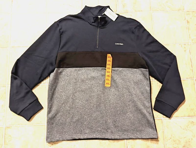 全新 Calvin Klein 男式 尺寸 2XL Mock 颈部 抓绒 卫衣 上衣 蓝色 2813 — 第 1/3 张图片