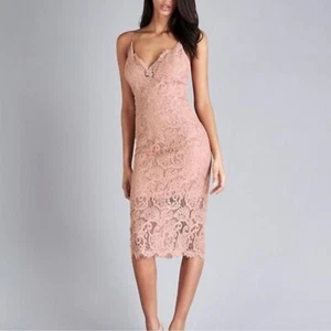 Bardot Lace V-Neck Dress Women’s Size 6/S Pink Fitted Spaghetti Straps Bodycon - Picture 1 of 9