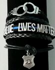 BLUE LIVES MATTER LEATHER BRACELET - LAW ENFORCEMENT-POLICE-BLUE & BLACK  - #4