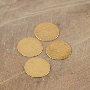 No Hole Raw Brass Hammered Circle Pendants 23mm (4) mtl297F - Picture 1 of 2