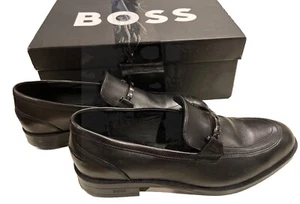 Mocasines de cuero liso negros Hugo Boss Tayil. Sin cordones. Hombre Talla 9.5. ¡Nuevo! - Imagen 1 de 9
