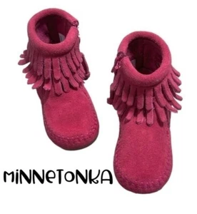 Minnetonka hot pink double fringe boots baby girl size 3 - Picture 1 of 9