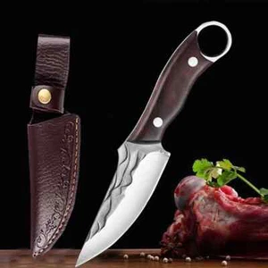 Hand Forged Chef Knife Kitchen Boning Knife Hunting Knife Meat Cutting w/ Sheath - Picture 1 of 20