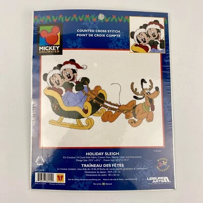 Disney Mickey Unlimited Cross Stitch Kit Holiday Sleigh 113414 New Sealed Foto 1 de 4