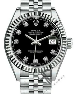 Women's 26mm Rolex Datejust SS Jubilee RN Black Diamond Dial & Fluted Bezel - Picture 1 of 2