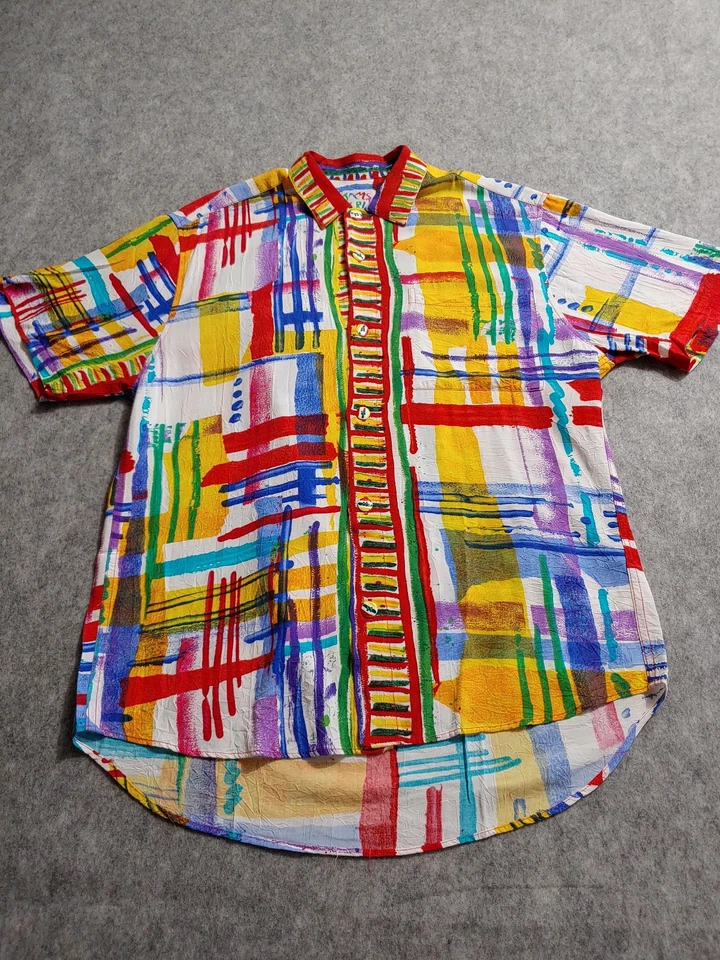 Jams World Traffic Shirt VTG Small M630RE Blue Red Short Sleeve Rayon Hawaiian - Image 1 of 4