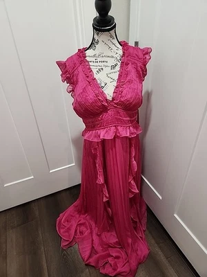 NWT Aqua Flutter Maxi Dress Magenta SZ XL NWT - Image 1 of 4