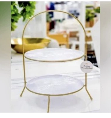 2 Target Bullseye's TIERED TRAY with REMOVABLE Plates Gold/White 12” Tall NEW - Image 1 of 3