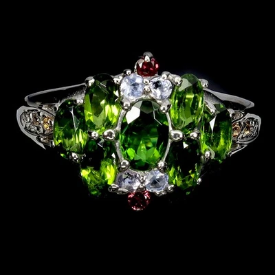 925 Sterling Silver Ring Oval Chrome Diopside 6x4mm Sapphire Gemstone Jewelry 8 - Image 1 of 4