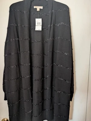 Новый с Ярлыками женщин Michael Kors мишуры полоски открытый передний длинный кардиган свитер черный 1 X - Изображение 1 из 4