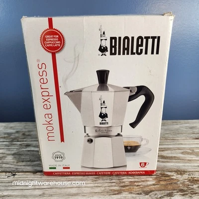 Bialetti Moka Express Cafetera Espresso 6 Tazas, Hecha en Italia - NUEVA CAJA ABIERTA Foto 1 de 4