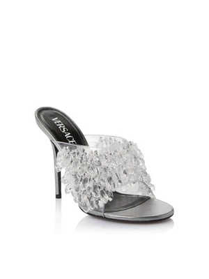 Zapatos mules VERSACE para mujer plateados punta de cristal aguja tacón sin cordones 38 Foto 1 de 2