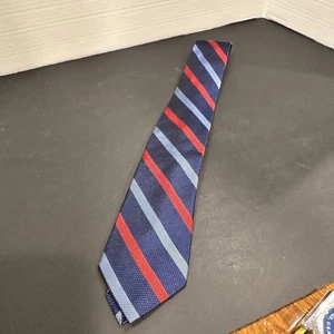 Paul Fredrick Red & Blue Diagonal Stripe Tie Silk Blend Business Necktie - Picture 1 of 8