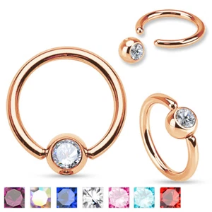 ROSE GOLD BCR GEM BALL CLOSURE PIERCING RING NOSE TRAGUS DAITH 0.8MM - 1.6MM - Picture 1 of 2