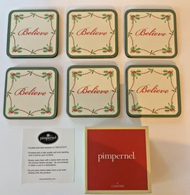 Pimpernel Spode Believe Christmas Holiday Coasters Set of 6 Cork Backed Coasters - Image 1 of 4