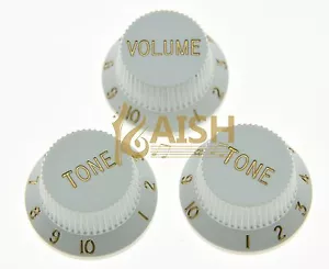 Set of 3 White ST/Strat Style Guitar Knobs Volume and Tone Knobs - Picture 1 of 3