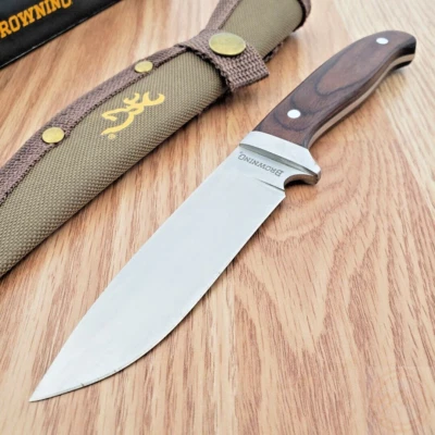 Browning Skinner Fixed Knife 4" Stainless Steel Full Tang Balde Wood Handle - Image 1 of 4