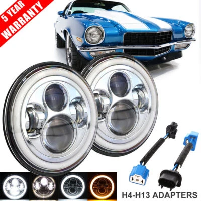 Faros LED cromados DRL ojos de ángel para camioneta Chevrolet Camaro 2X 7 pulgadas Foto 1 de 4