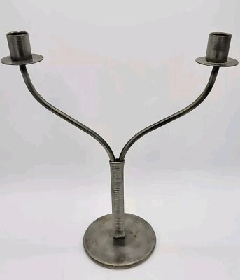 Candelabro Pottery Barn Brutalist Peltre Forjado Color Plata Metal Dúo 14"  Foto 1 de 2