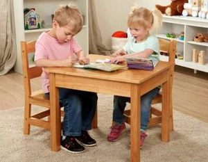 Kids Table and Chair Set 2 Chairs Natural Wood Green 3 to 8 years Toddler Child - Picture 1 of 5