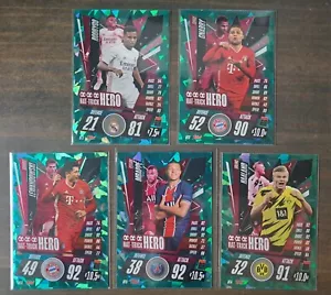 2020-21 Topps Match Attax Hat Trick Hero COMPLETE INSERT SET (5) Mbappe Haaland+ - Picture 1 of 2