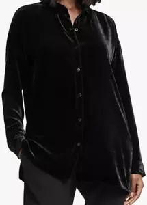 Eileen Fisher Sz XXS Women Classic Collar Long Shirt Black Silk Velvet Tunic NEW - Picture 1 of 14