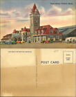 Union Station Portland Maine clocktower cars vintage linen unused postcard