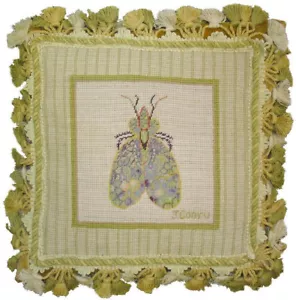 12" x 12" Handarbeit Wolle Nadelspitze Petit Point Biene Kissen mit Quasten - Bild 1 von 2