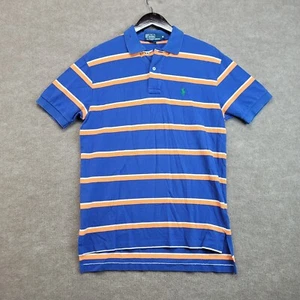 Polo Ralph Lauren Mens Classic Blue Striped Polo Shirt Green Horse Size M - Picture 1 of 10
