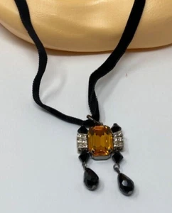 Tarina Tarantino Crystal Art Deco Pendant Necklace w/ Velvet Ribbon - Picture 1 of 4