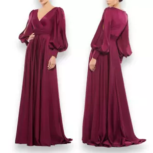 Mac Duggal fließend geteilte Bischofsärmel weinrot Faux Wickelkleid Kleid Größe 8 Damen - Bild 1 von 15