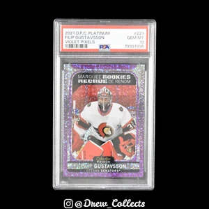 2021 UD OPC Platinum #229 Filip Gustavsson Ottawa senatori pixel viola - Foto 1 di 2