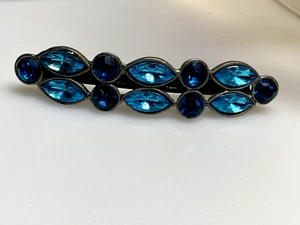 Vintage Hair Clip Jewellery Blue Crystals Diamante Silver Metal - Picture 1 of 6