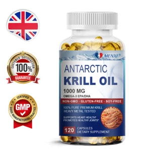Krill Oil 1000mg 120 Softgel Capsules Strong Antarctic Red Krill Omega Oil Pills - Picture 1 of 10