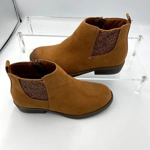 Rachel Zoe Kids US 1 Boots Brown Glittery Round Toe Side Zip Ankle Chelsea Boot - Picture 1 of 7