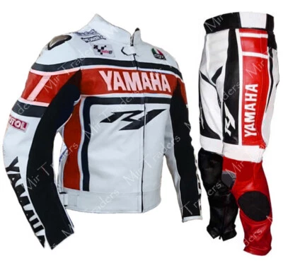 YAMAHA VÊTEMENT EN CUIR DE MOTOCYCLETTE MOTO COSTUME CUIR BIKER VESTE PANTALON - Photo 1/2