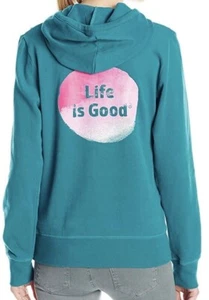 Neu mit Etikett Life is Good Damen-Hoodie Sweatshirt türkis ombre Punkte LS - Bild 1 von 6