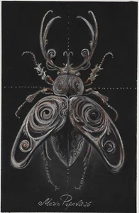 original painting 20 x 30 cm 39PMr artwork watercolor modern beetle in patterns - Picture 1 of 4