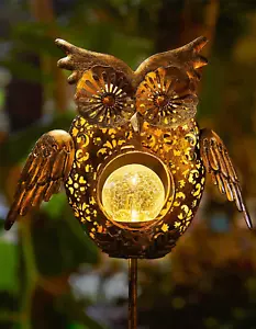 Solar Stake Pathway Lighting Owl Outdoor Figurine Light Statue Bird Garden Decor - Picture 1 of 8