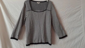 Damen schwarz/weiß Chevron 3/4 Länge Ärmel Baumwolle Top. Größe L (14-16) CC Petite - Bild 1 von 5